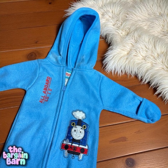 Thomas the Train Vintage Y2K Fleece Hooded Footed Sleeper Pajama Outfit (0/3M) - Picture 2 of 5